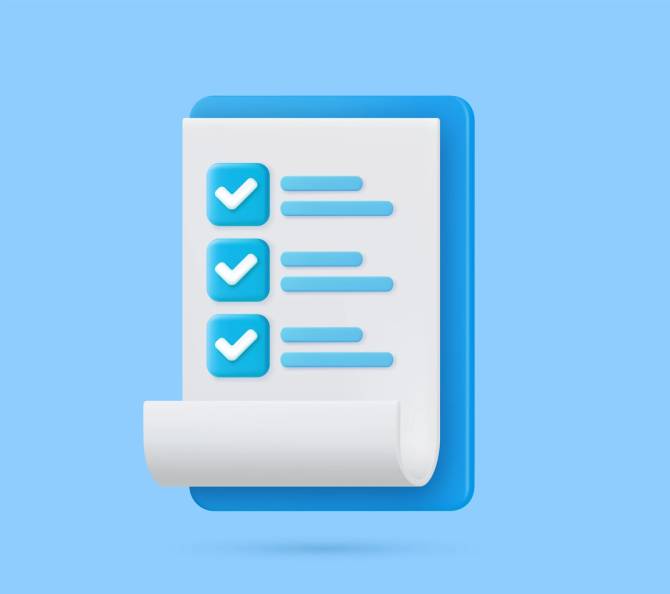 An illustration of a checklist on a piece of paper, with three blue checkmarks on white paper on a blue background.