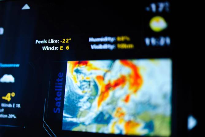 Computer screen showing weather data