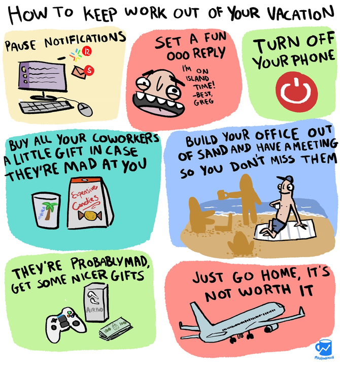 Saturday sketch about how to keep work out of your vacation