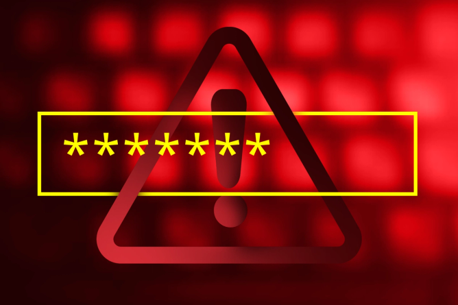 An alarm sign over a password entry