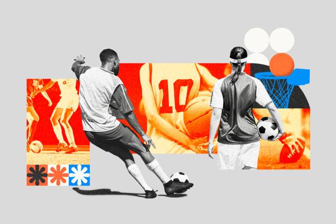 Mixed collage of different sports and two main athletes in front