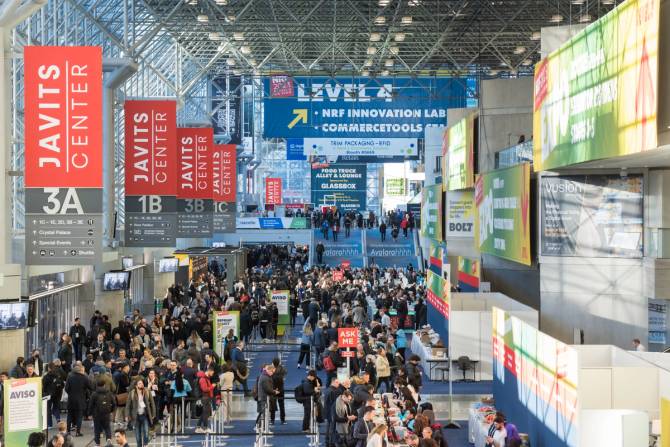 The entry hall of the Javits Center was crowded with NRF attendees.