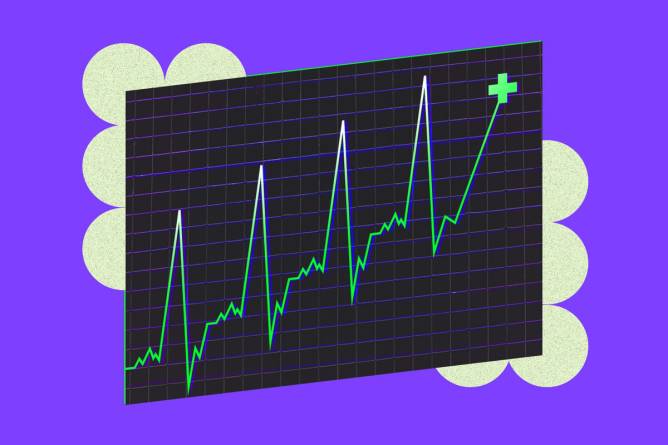 Heart ecg adjusted to create the appeal of an upwards chart