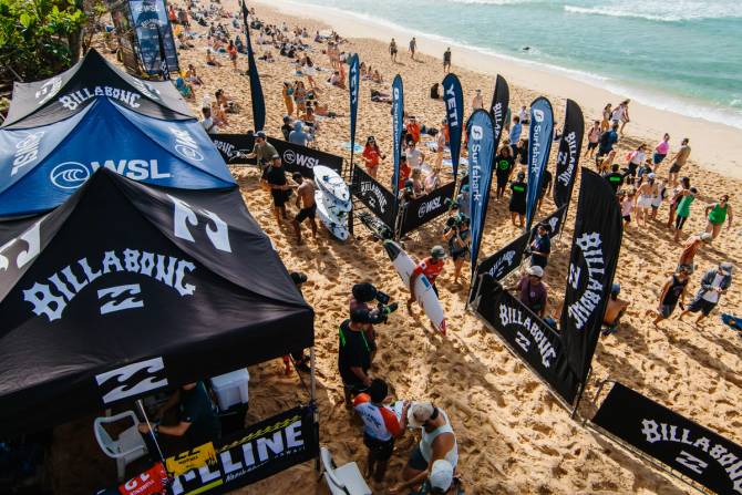 Billabong sponsor tents and flags on a beach
