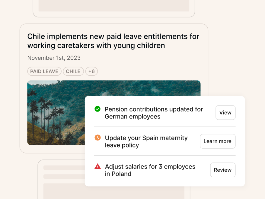 Screenshot of a story about a new work policy in Chile, along with compliance reommendations.