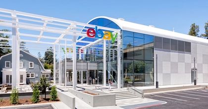Outside of an eBay store front on a sunny day