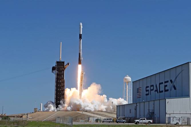 Rocket launch at SpaceX facility.