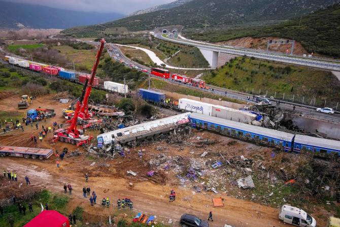 The aftermath of a train crash in Greece
