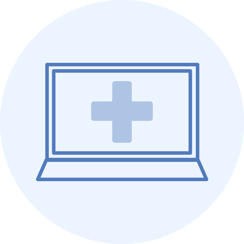 A laptop computer with a medical cross.