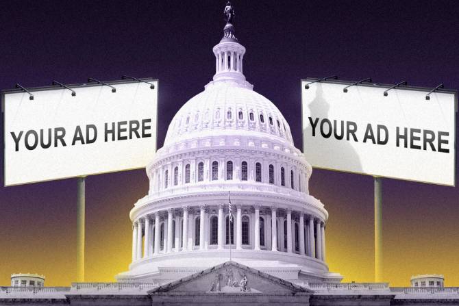 the US Capitol with "Your Ad Here" signs to the left and right of it