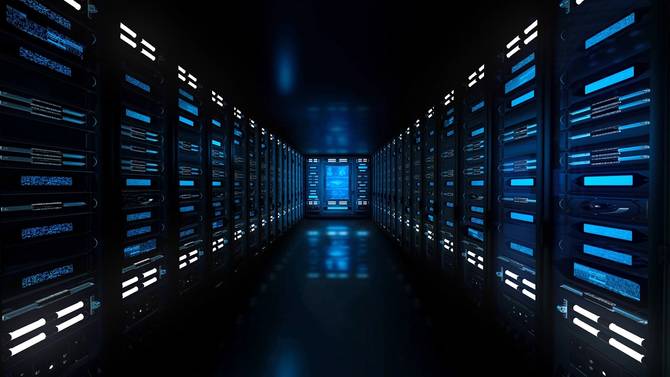 Image of a server room with blue light