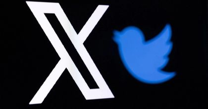 The "X" logo next to the old Twitter logo on a black background