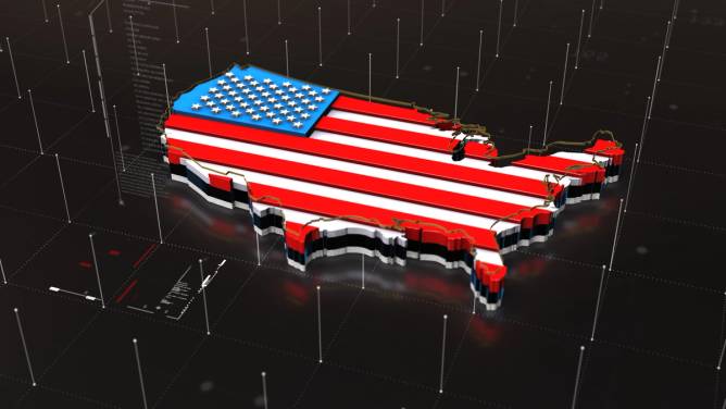 A map of the US overlaid with a grid of data points.