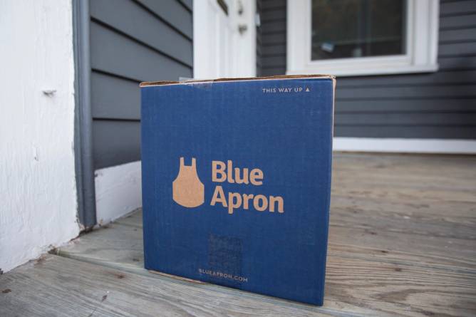 Blue Apron box on doorstep