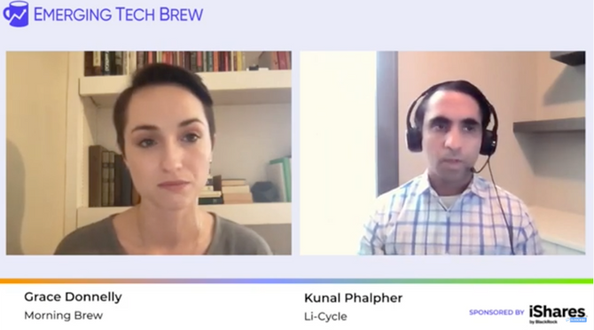screenshot of grace donnelly speaking with kunal phalpher of li-cycle