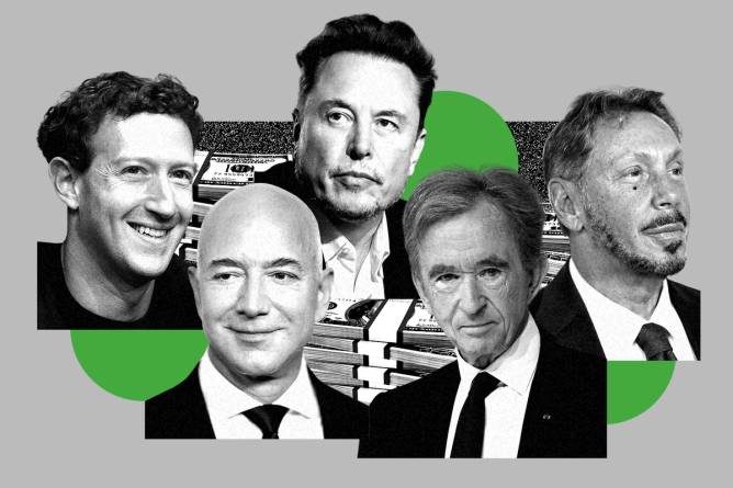 Mark Zuckerberg, Jeff Bezos, Elon Musk, Bernard Arnault, and Larry Ellison