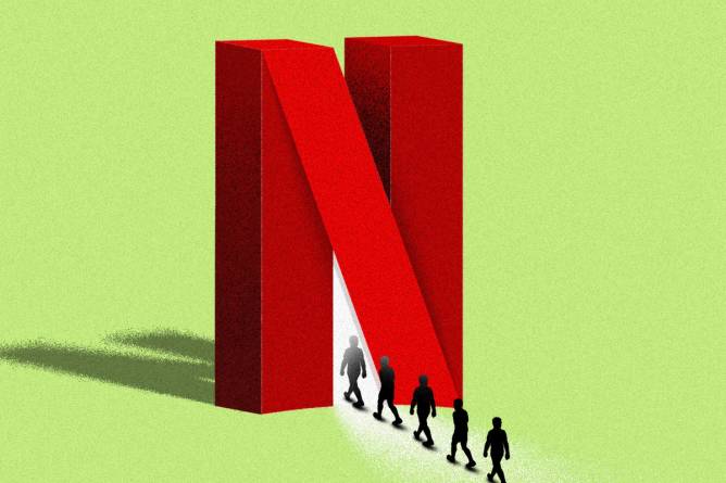 People walking into the Netflix “N” logo like it’s the place to be.