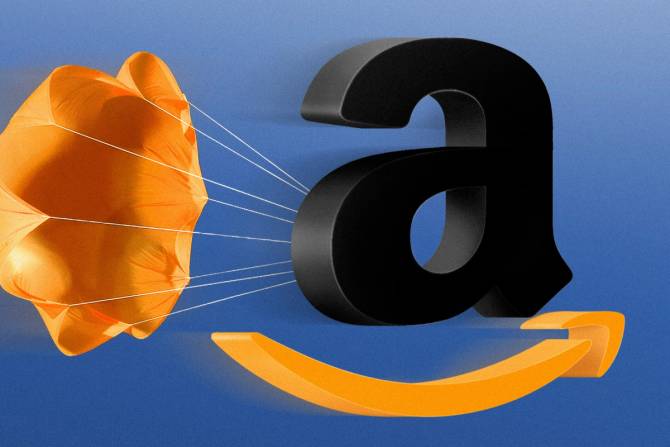 Amazon logo with a parachute attached to it 