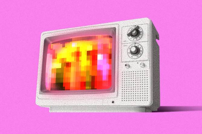 A pixelated image on a TV