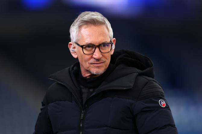BBC Match of the Day host Gary Lineker looks on during the Emirates FA Cup Quarter Final match between Leicester City and Manchester United