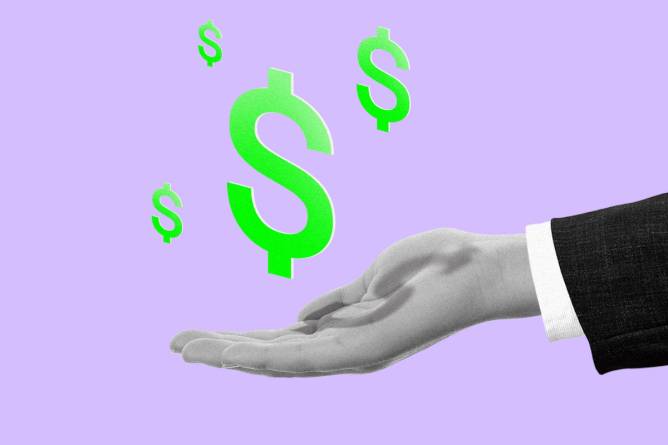 Money symbol(s) hovering over a hand