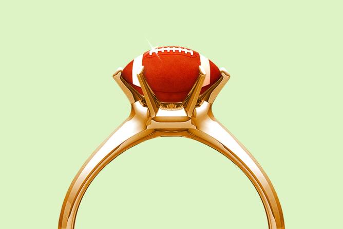 A football on a wedding ring