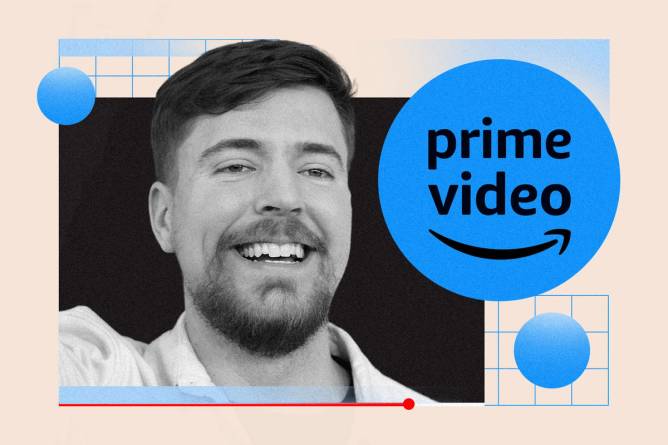 MrBeast smiles next to Amazon Prime Video logo