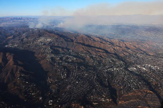 Aerial view of Palisades after fire