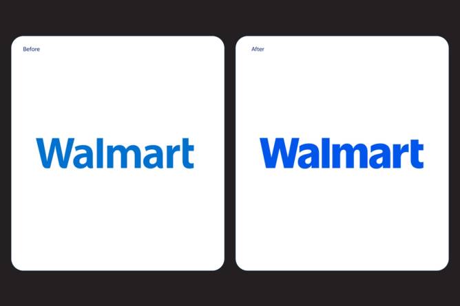 Old, thinner Walmart logo next to new, bolder Walmart logo