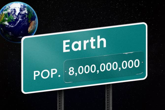 Sign says Earth population 8 billion