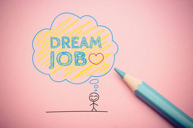 drawing of a stick figure thinking about his dream job