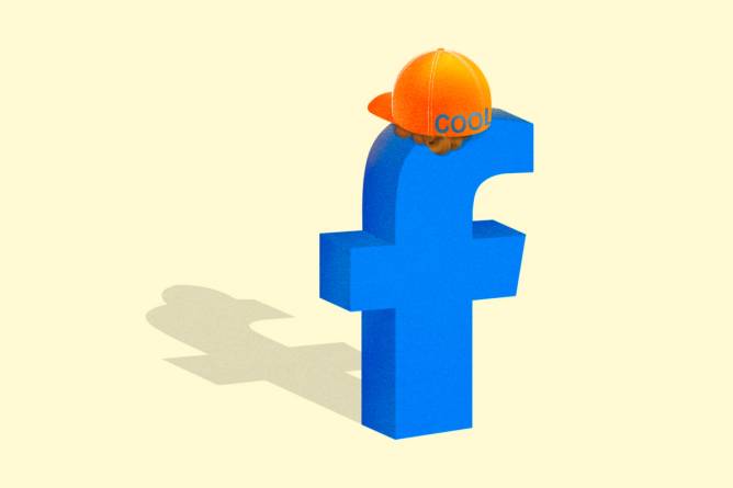 Facebook logo with a hat on backwards.