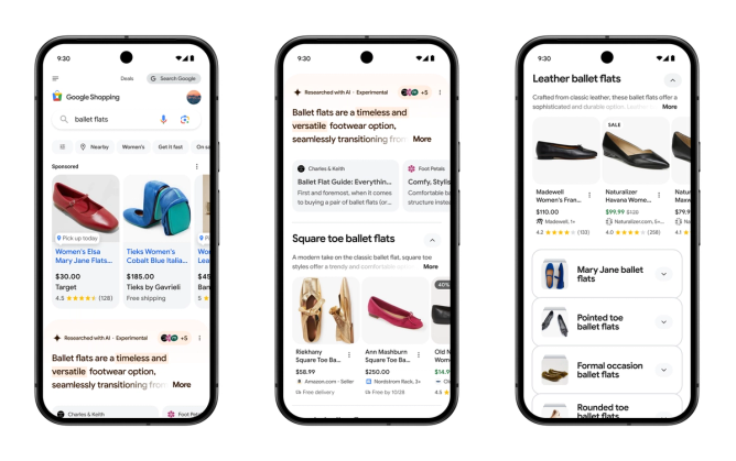 Google Shopping on three cellphones