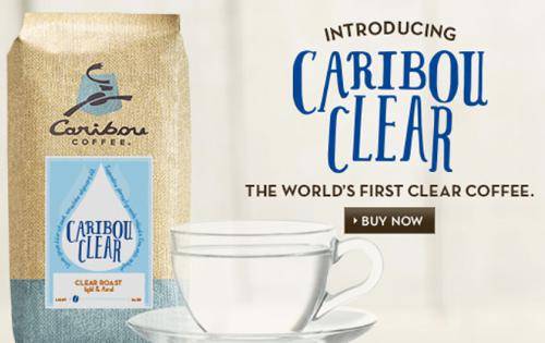  An ad for Caribou Clear coffee, a Caribou April Fool's prank from 2014.