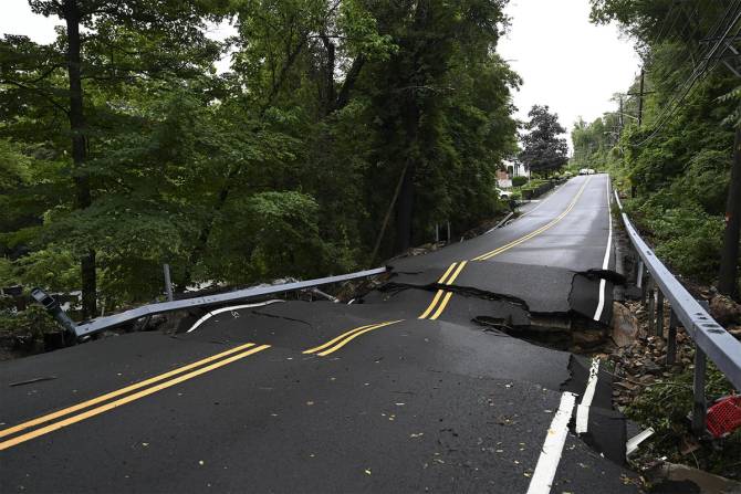 A road destroyed by flooding in New York