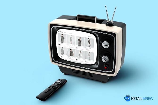 Image of TV with shopping ads and remote