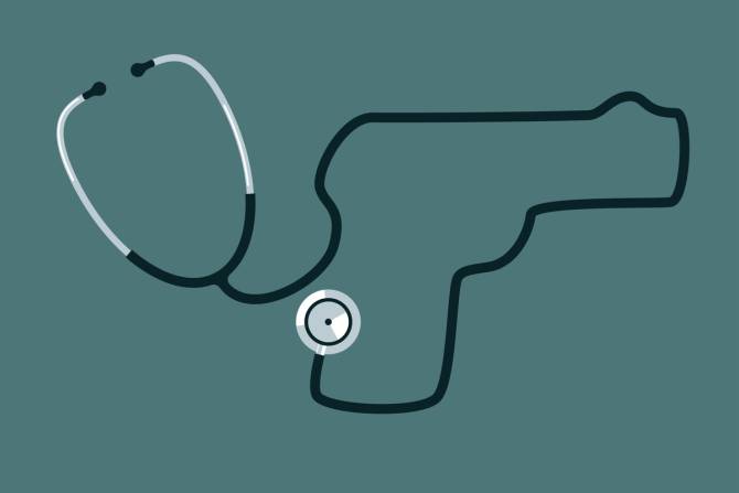 A graphic of a stethoscope in the shape of a gun.