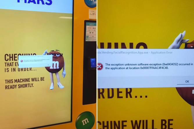 screenshots of vending machine error message