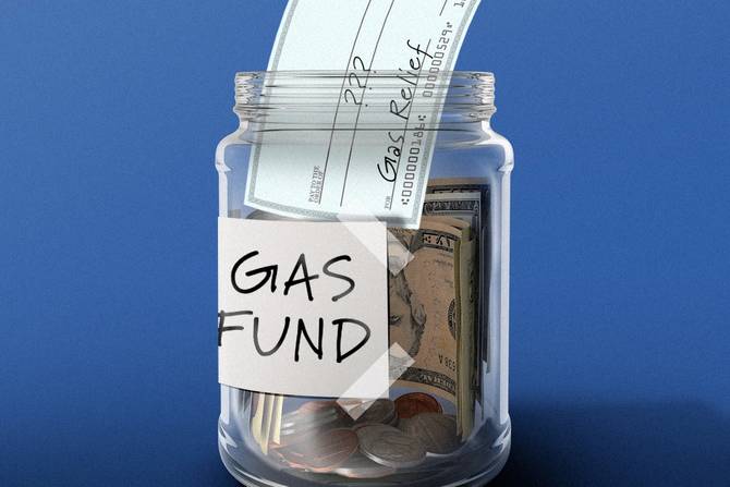 A gas fund jar with a government check in it.