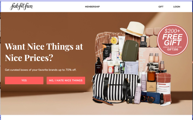 FabFitFun's landing page. 