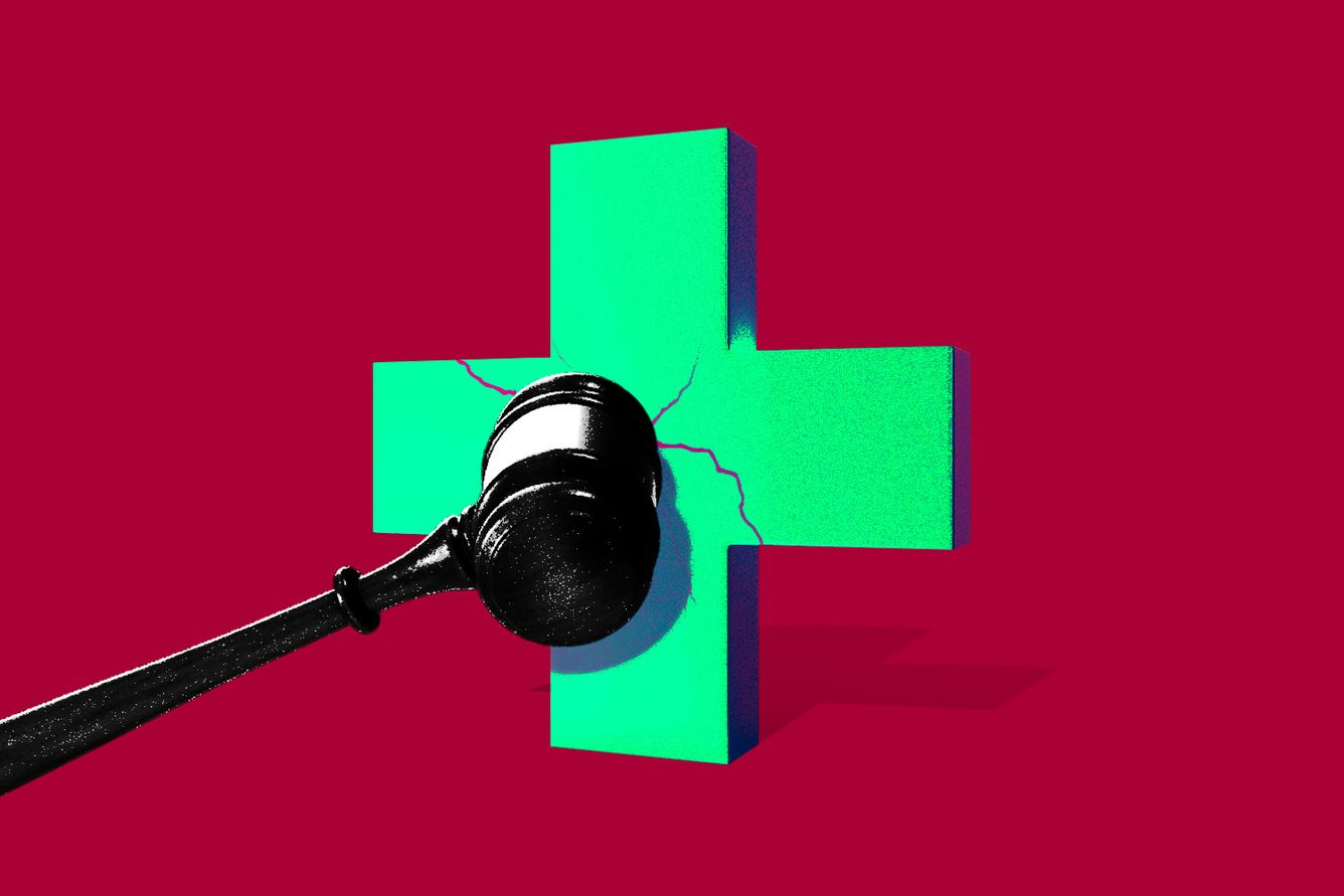 Gavel striking healthcare symbol