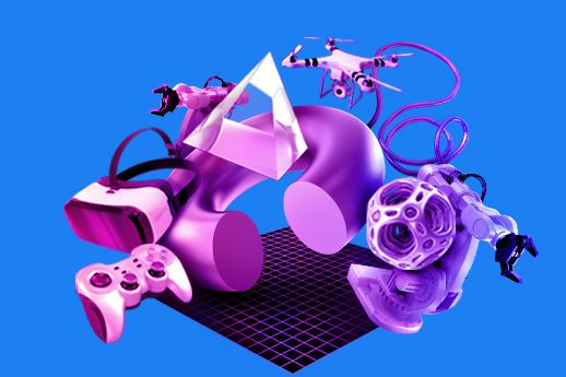 emerging technologies including VR, video gaming, and robotics represented on a blue background