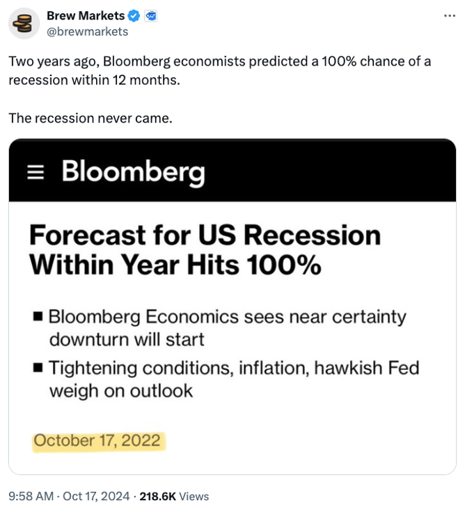 A bloomberg headline that was very wrong about a recession