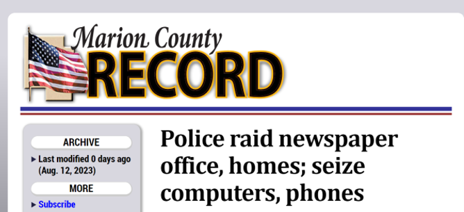 Screenshot from the Marion County Record's website