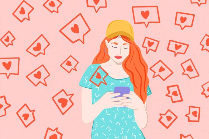 Art of young woman doing likes on social media