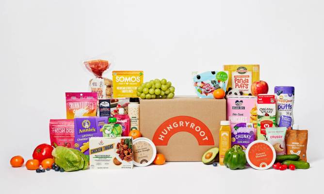 Hungryroot grocery box with food products