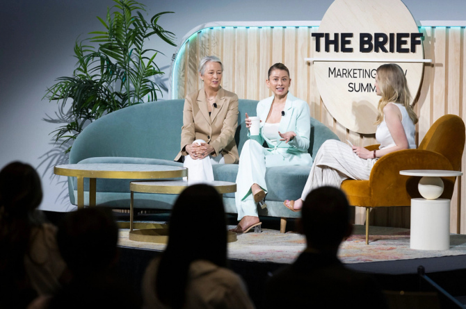 Maria Dempsey, Lo Bosworth, and Minda Smiley at Marketing Brew's The Brief