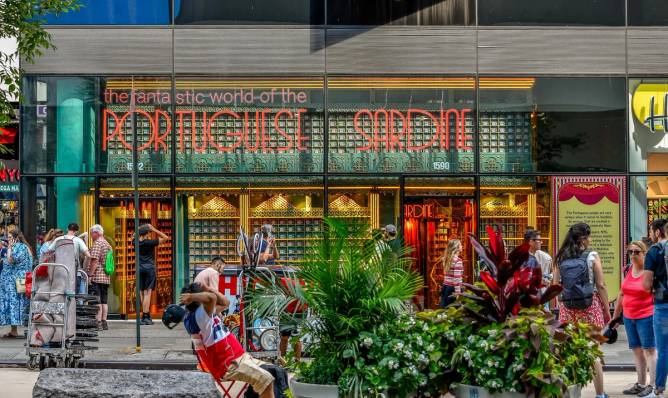 A photo of the new location of The Fantastic World of the Portuguese Sardine in Times Square. 