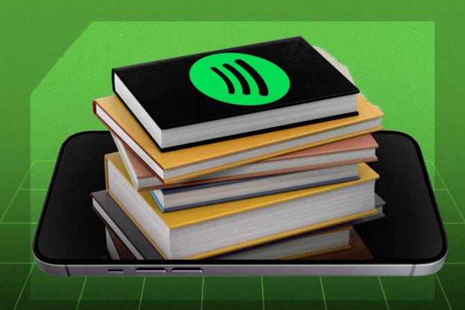 A stack of books with the Spotify logo