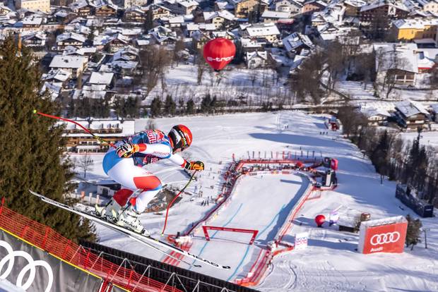 Switzerland's Beat Feuz competes during the men's downhill event at the FIS Alpine Ski World Cup